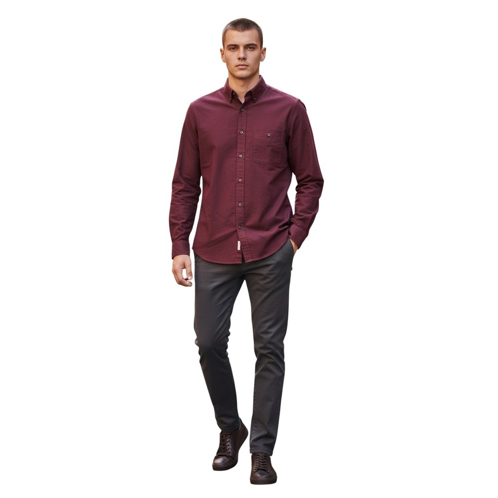 7 For All Mankind Burgundy Long Sleeve Button Up Shirt Men Sz‎ M Cotton MSRP 168